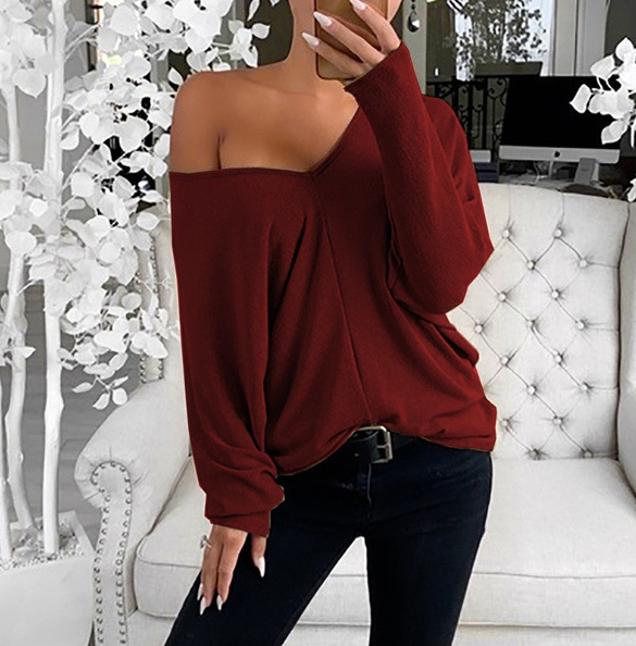 Title 6, Simple Big V-neck Drop Shoulder Loose Long Sleeves