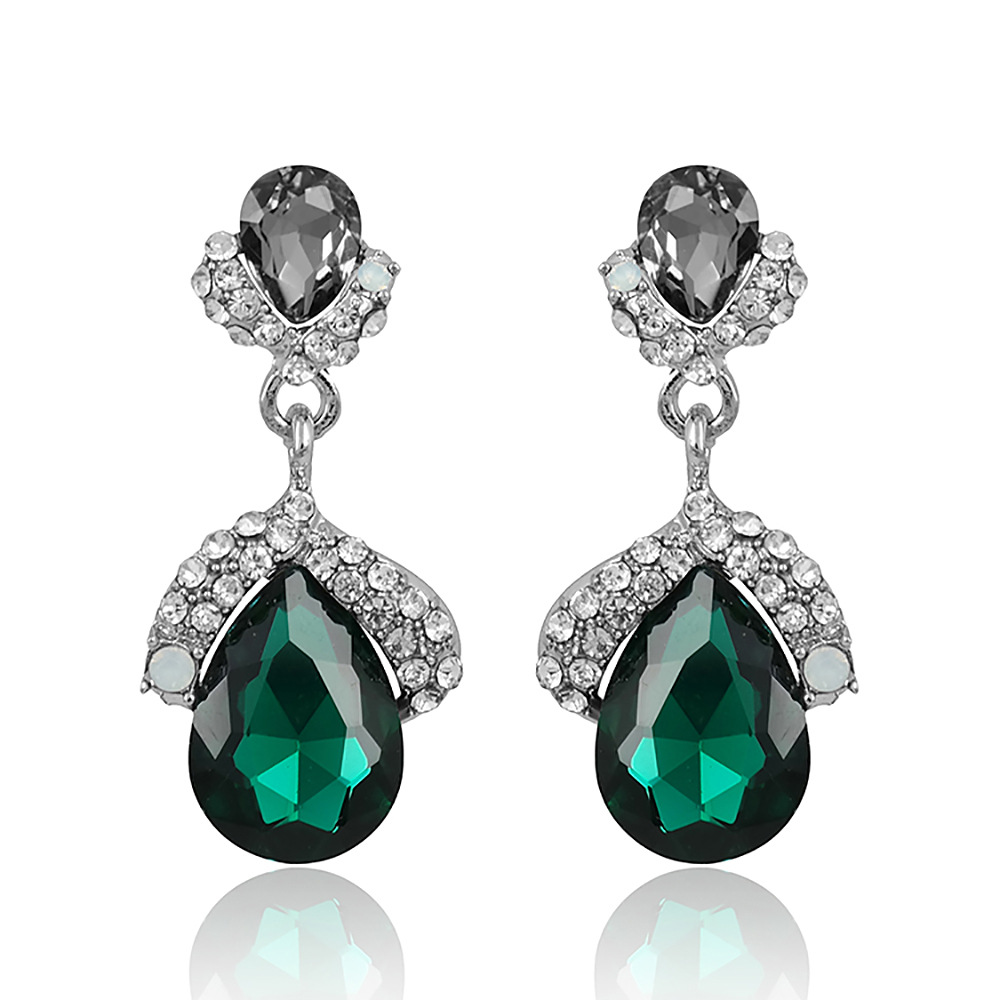 European Version Ladies Crystal Zinc Alloy Steel Pin Earrings Drop Shape