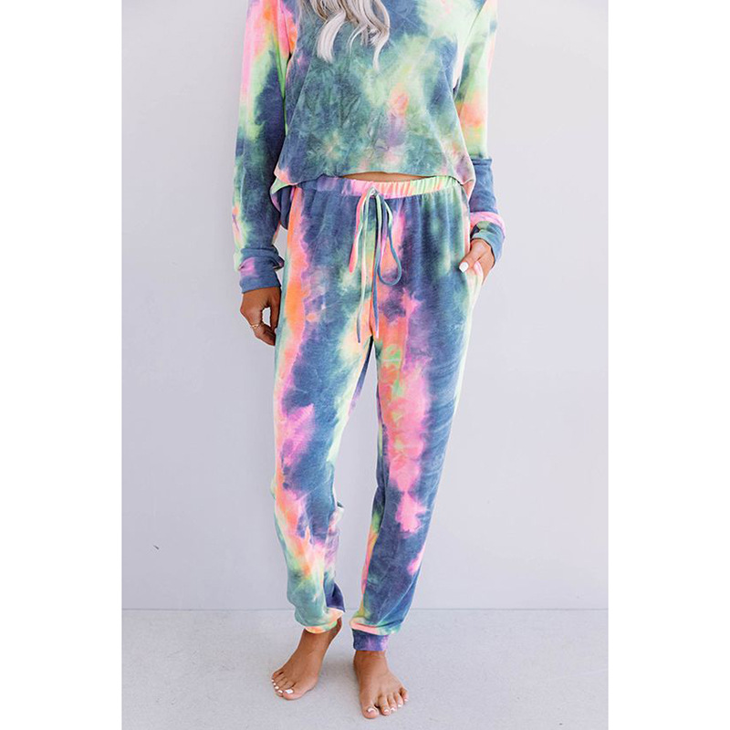 Tie-Dye Printed Round Neck Long-Sleeved Casual Suit