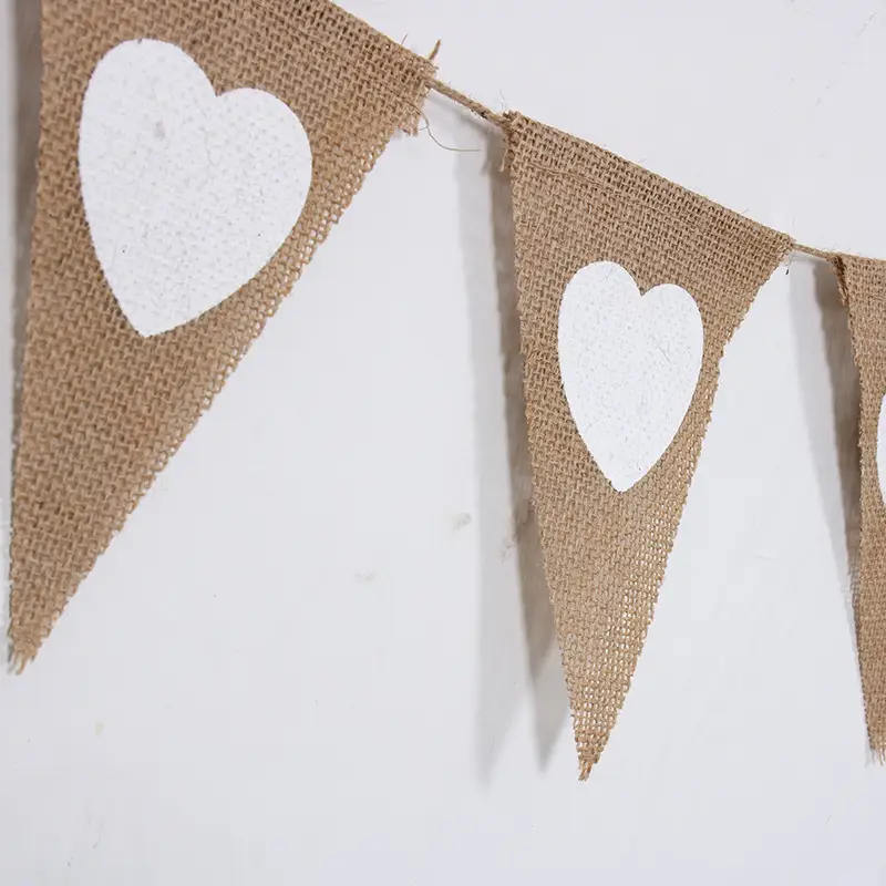 Wedding Decoration Linen Love Triangle Flag Party Supplies Peach Heart Linen Pull Flag Stage Background Flag