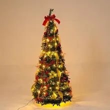 Foldable Telescopic Floor Standing Green Velvet Christmas Tree With Warm Lights For Holiday Decorations 82Inch - Shop at LoveMi
