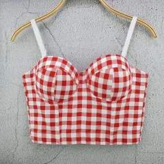 Retro Plaid Camisole French Niche Youth Self-cultivation All-match Strapless Women's Waistcoat - Red - View 1