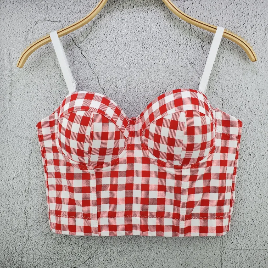 Retro Plaid Camisole French Niche Youth Self-cultivation All-match Strapless Women's Waistcoat - Red