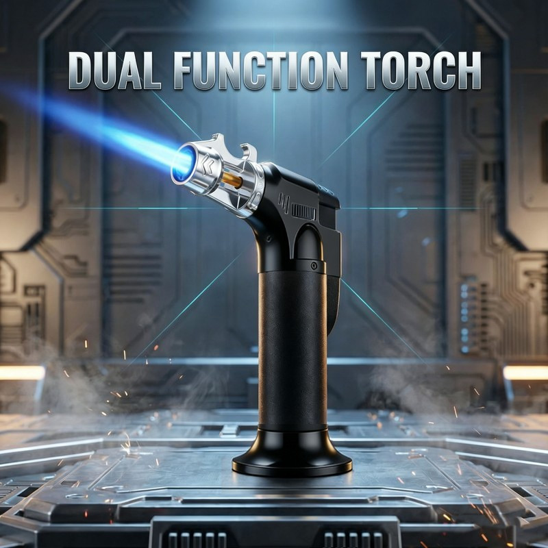 2 In 1 Gas Micro Blow Torch Lighter Welding Soldering Brazing With Bottle Opener Adjustable Windproof High Temperature Flame Refillable Lighter With Safety Lock And Flame Lock Function Essential Tool