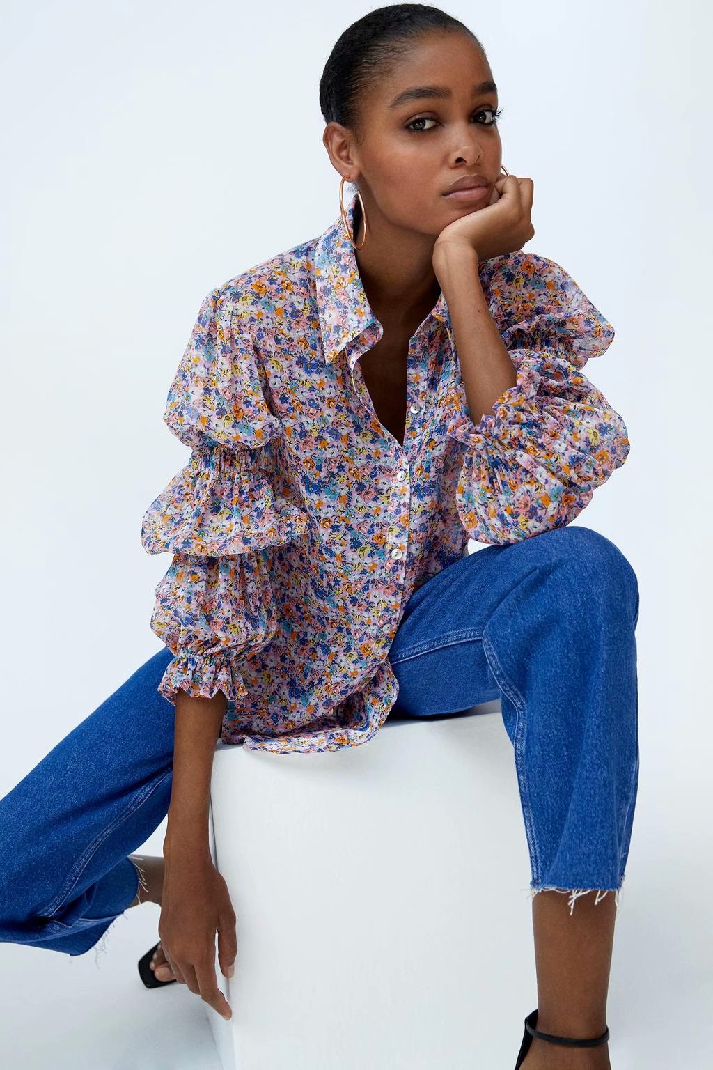 Ladies Long Sleeve Printed Drape Shirt