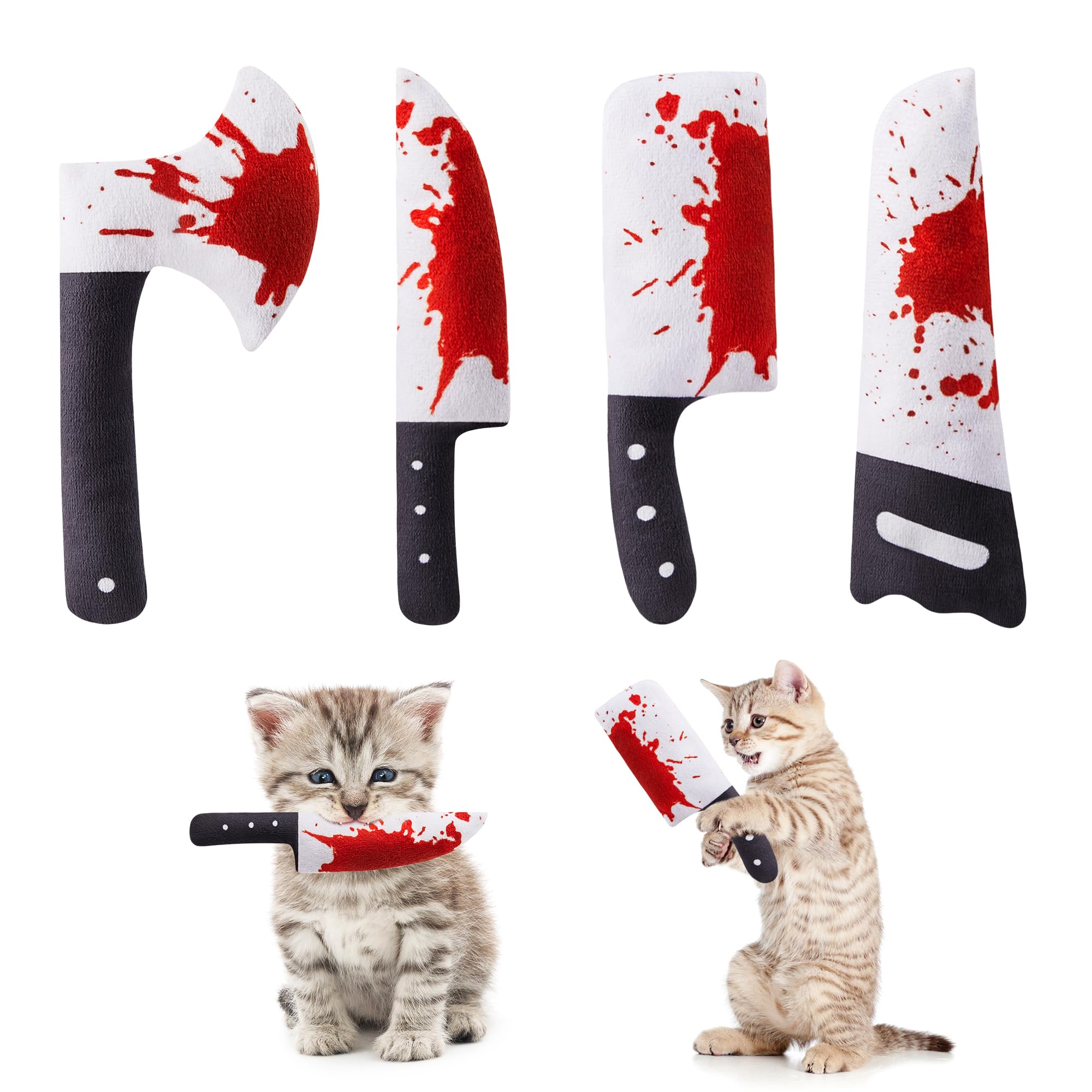 4Pcs Cat Toys, Horror Halloween Knife-Shaped Kitten Catnip Toys, Indoor Exercise For All Cat Breeds Toys, Indoor Exercise For All Cat Breeds