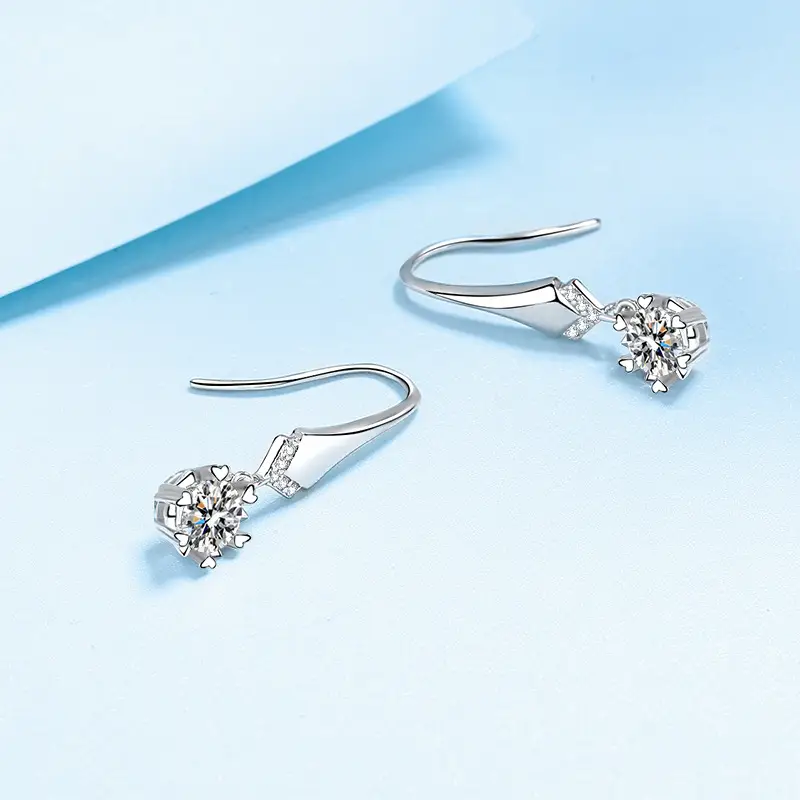 Heart-shaped Six-claw Snowflake S925 Silver Ear Hook Female Moissan Diamond Earrings