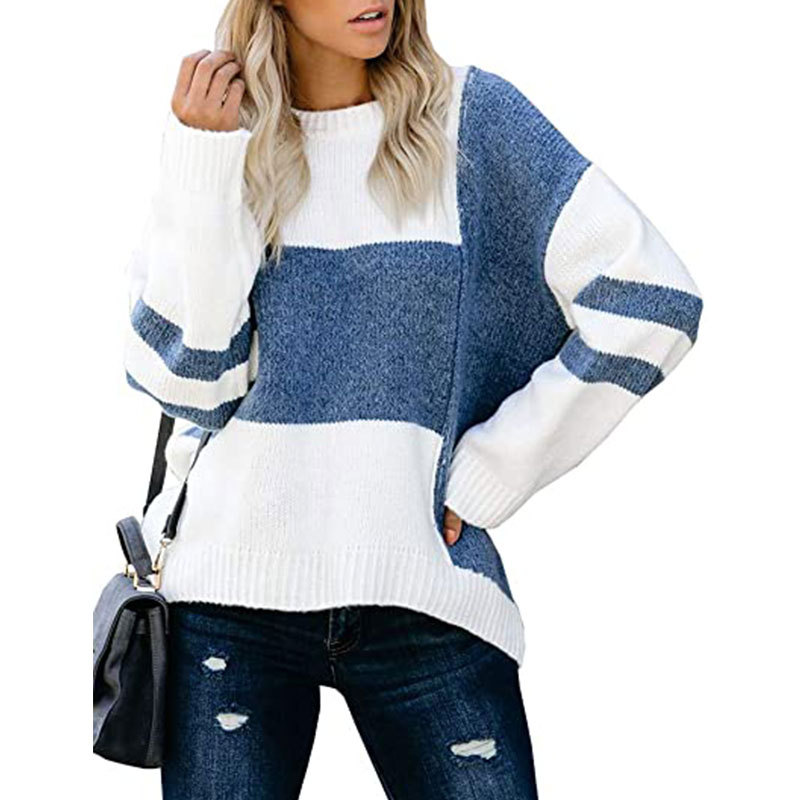 Title 2, Contrast Stitching Round Neck Pullover Sweater ...