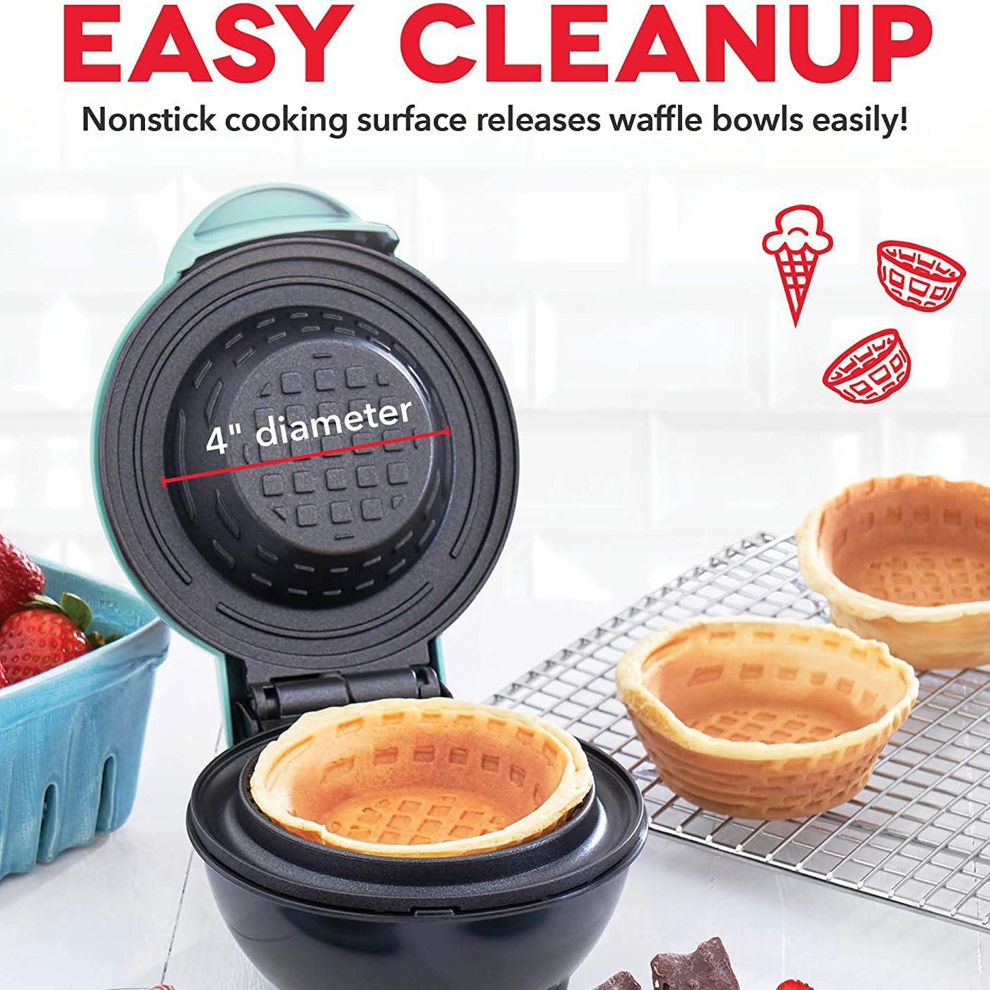 Waffle Bowl Maker - Even Heating Kitchen Gadgets, Electric Nonstick Waffle Cone... 2
