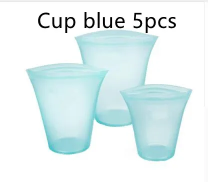 Food Silicone Bag Fresh keeping Storage Box Cup Blue 5Pcs - Shop at LoveMi