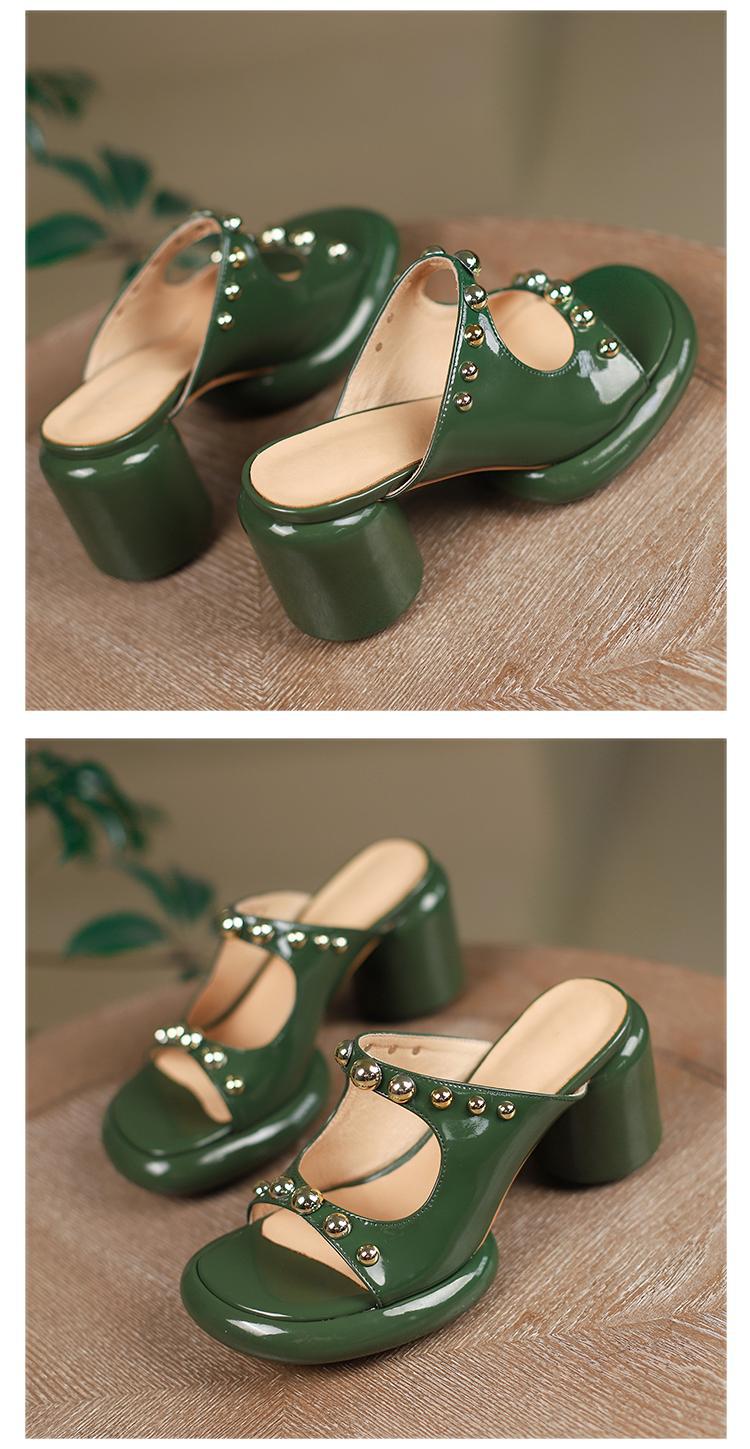 Title 9, Waterproof Platform Thick Heel Green Rivet Sand...