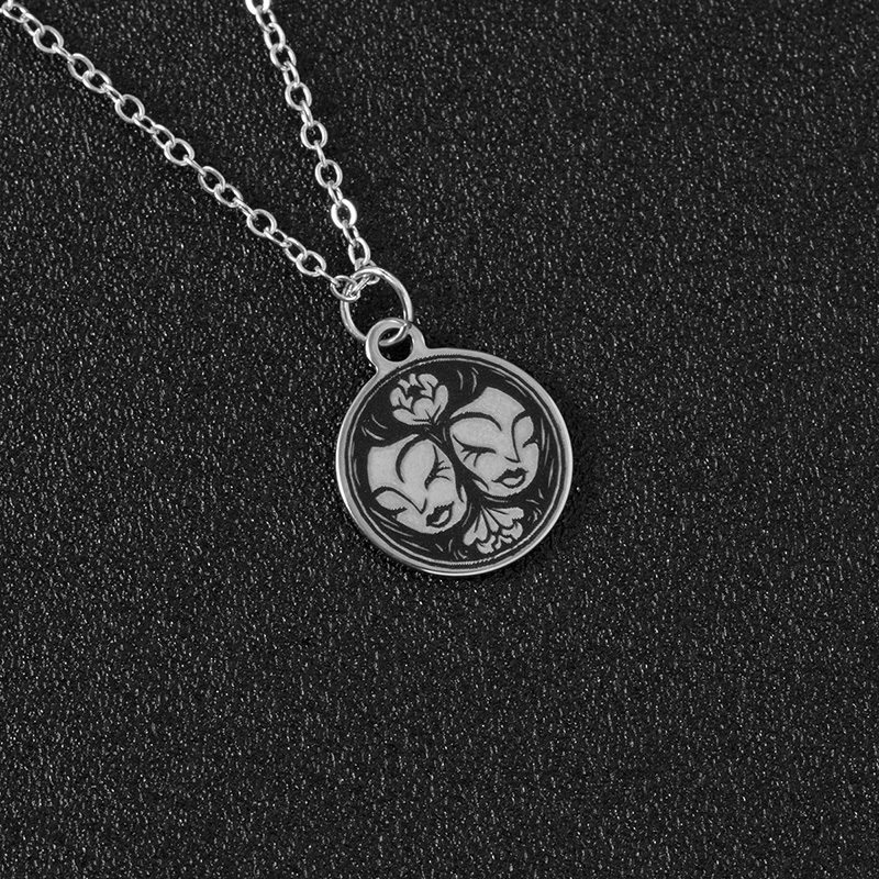 Silver Color 12 Constellations Zodiac Sign Stainless Steel Necklace