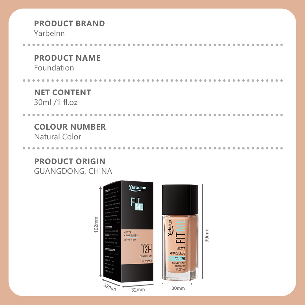 Matte Poreless Foundation, Full Coverage Conceal Acne Marks, Long Lasting Oil Control Face Makeup Base, 30ml 2