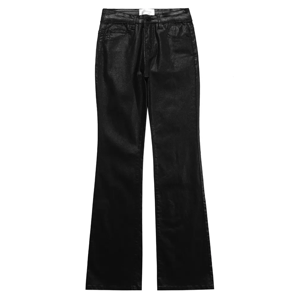 Vintage Coated Wax Straight Loose Black Jeans - Black