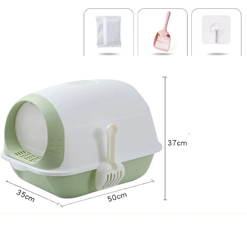 Elevated Semi-closed Litter Suction Deodorant Cat Toilet With Flip Cover - Green
