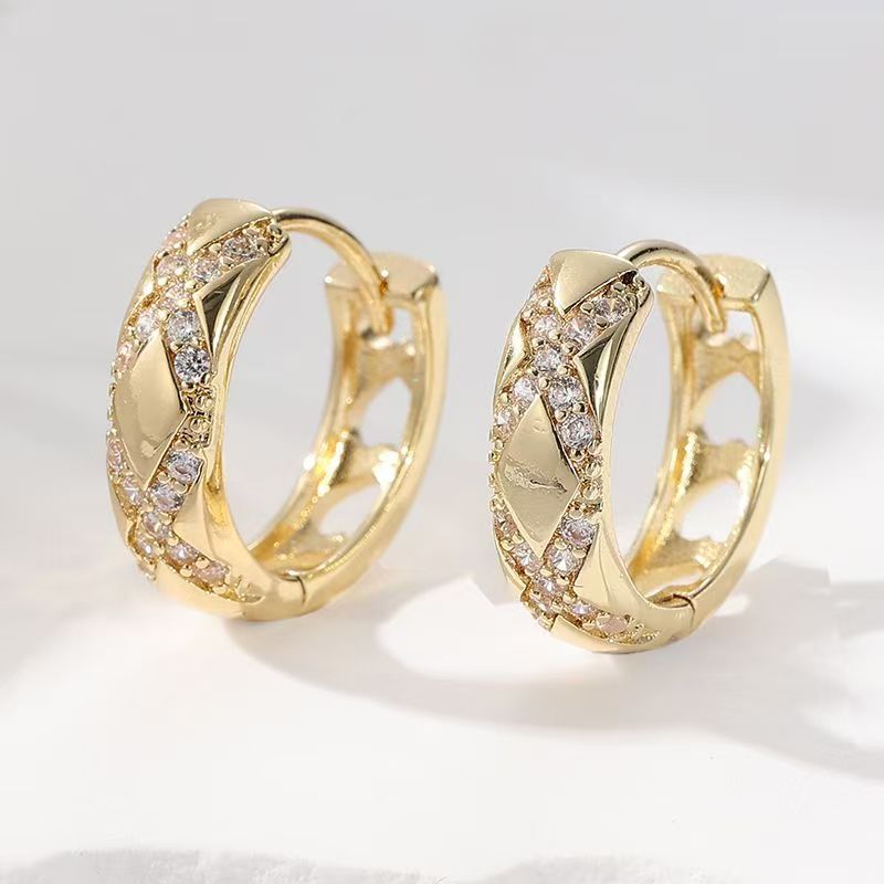 **Orecchini a Lattice Rhombico Classici in Zirconio, Oro Lucido Leggero, Regalo Perfetto per la Girlfriend, Amica, Compleanno, Aniversario**