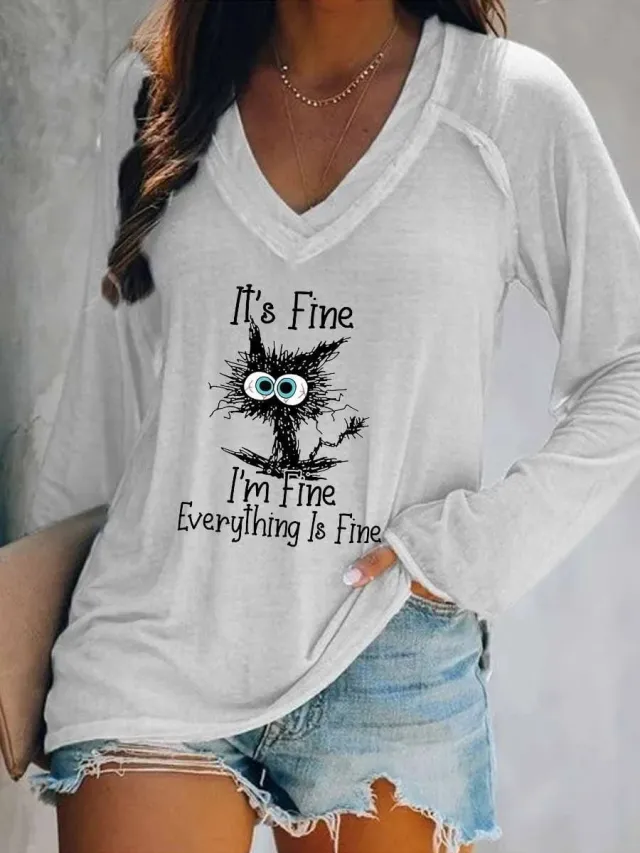 Large Women's Loose Clover Print V neck Pullover Tlrev1K82216114 - Shop at LoveMi