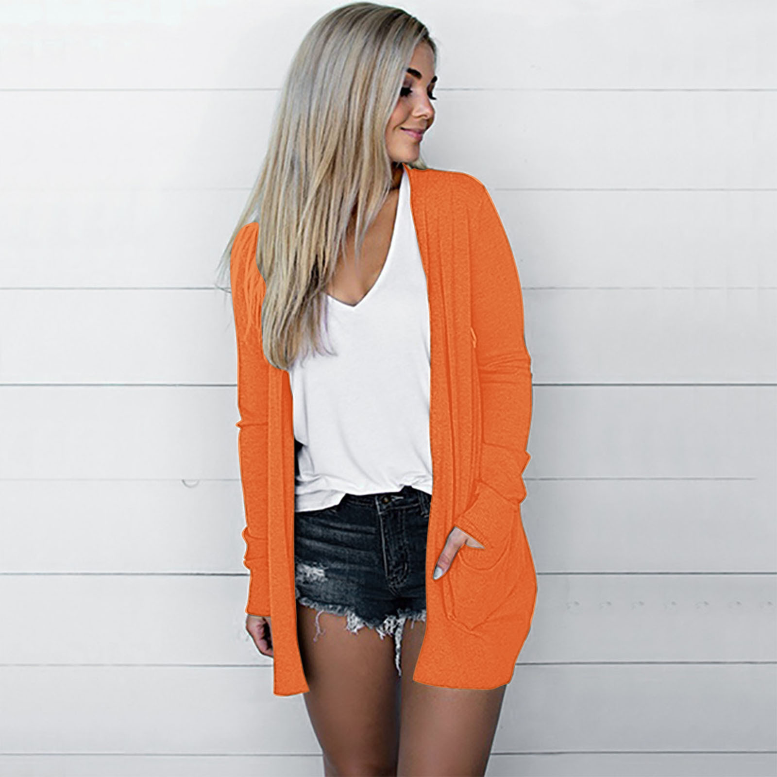 Long Sleeve Pocket Knitted Jacket Outside Cardigan