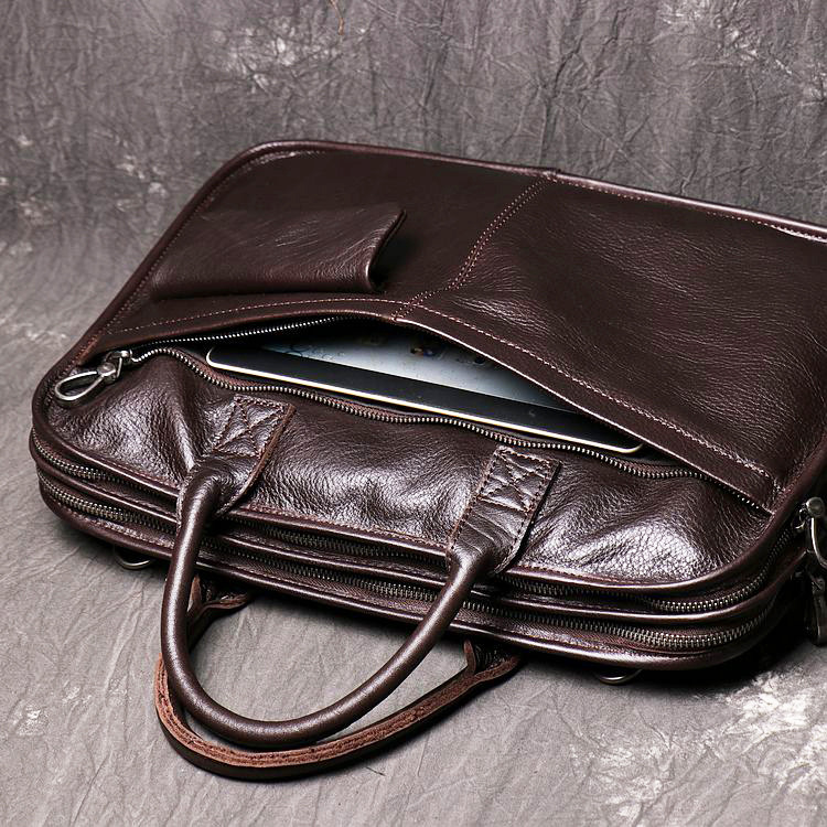 Men's Leather One Shoulder Crossbody Large Capacity Portable Briefcase — foto 3