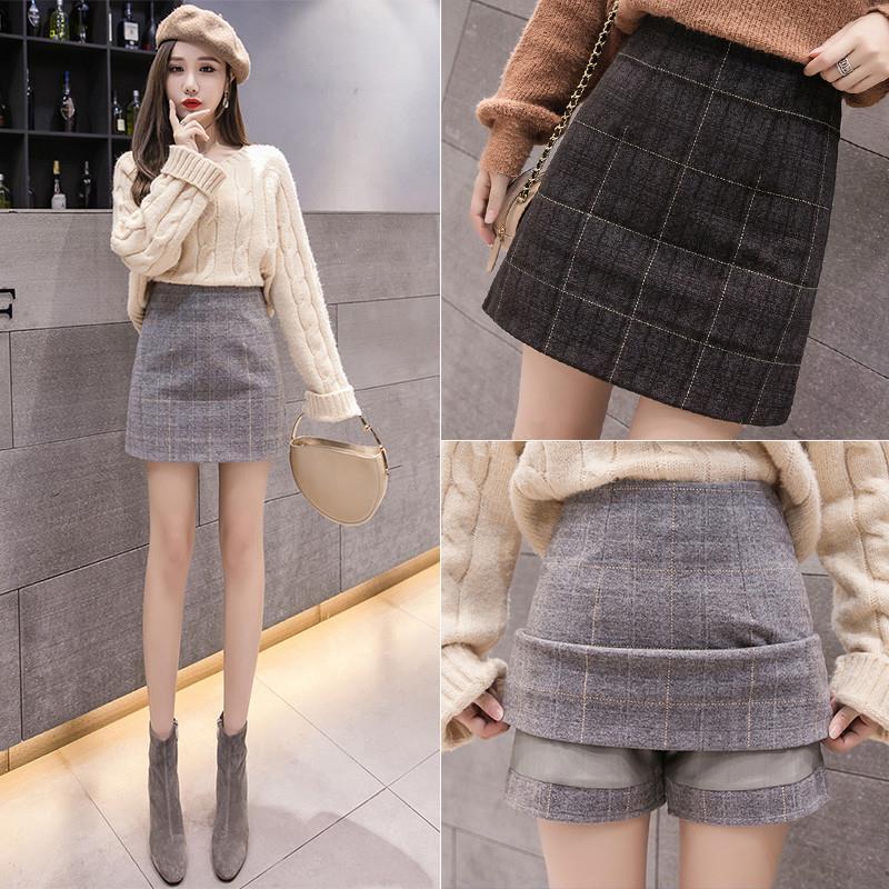Women's New Woolen High Waist Slim Plaid Fashion Skirt