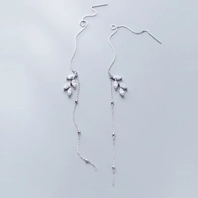S925 Silver Leaf Long Ear Thread Female Jewelry