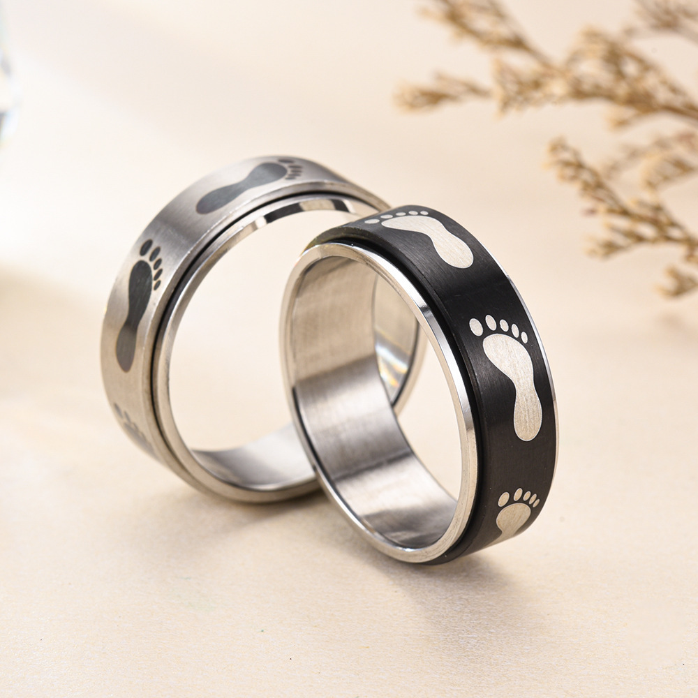 8mm Laser Marking Footprint Titanium Steel Turning Ring