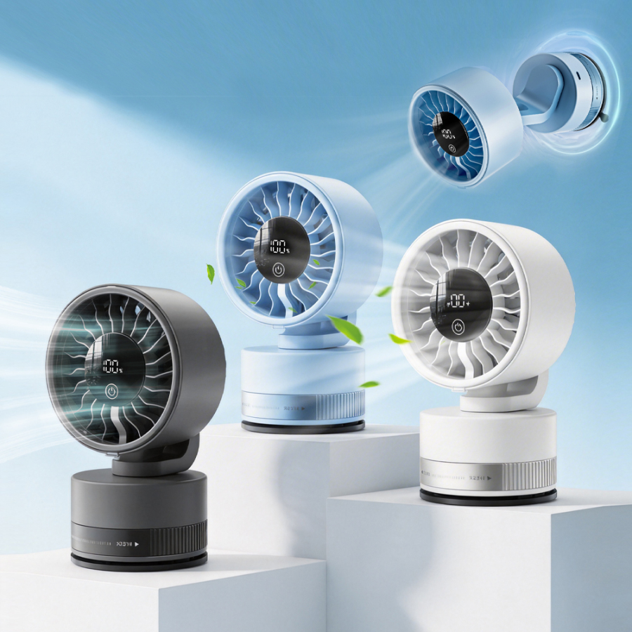 4000 MAh High Capacity Suction Cup Fan With Ultra Strong Suction, Can Be Used As A Bathroom Fan Or Car Fan,Features Five Adjustable Speed Settings And An LED Digital Display