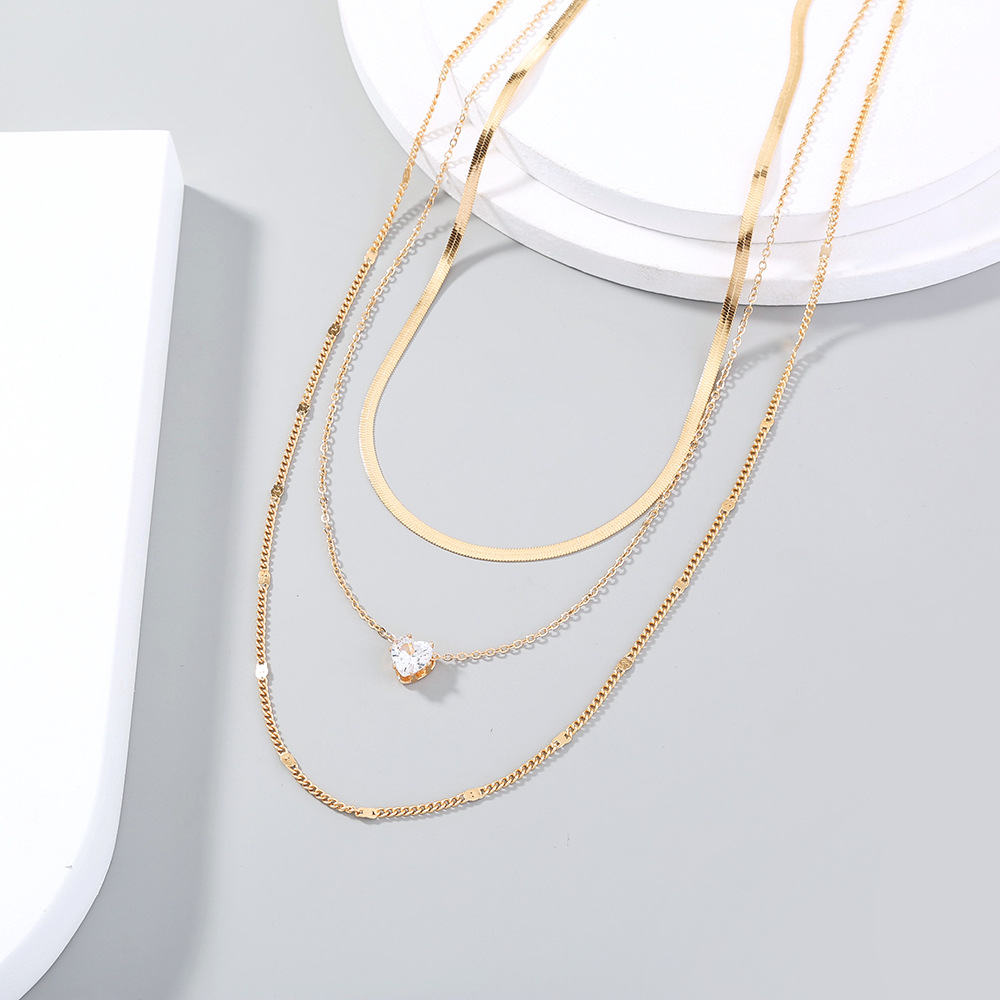 Heart Shaped Zircon Pendant Necklace Light Luxury Simple