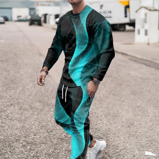 3d Digital Printing Crew Neck Sweater Sports Trousers Suit