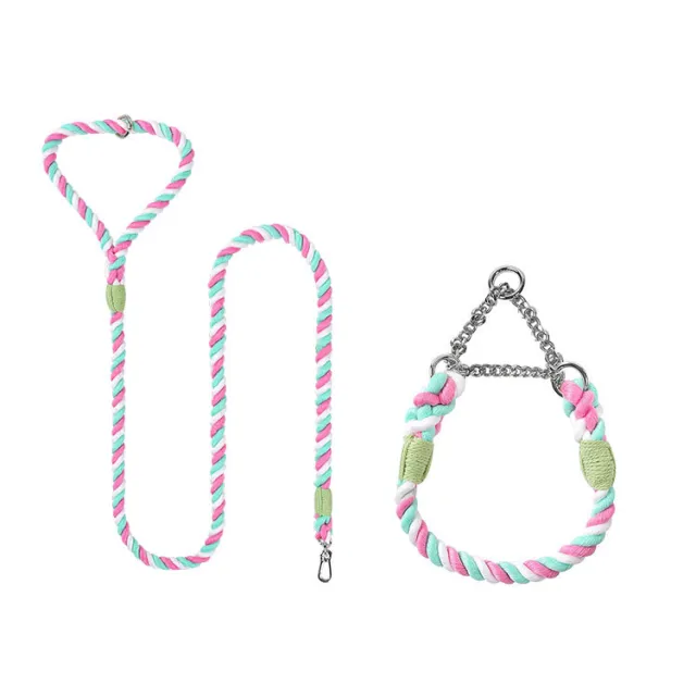 Woven Cotton Pet Dog Leash Collar Set Sakura Pink Silver - Shop at LoveMi