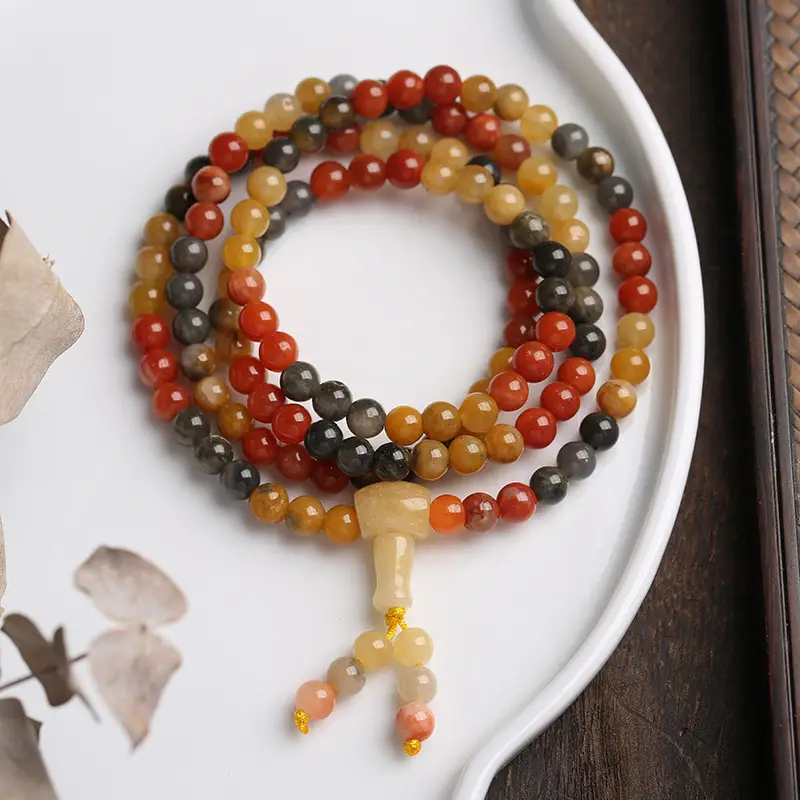 Natural Xinjiang Golden Silk Jade 108 Beads Bracelet