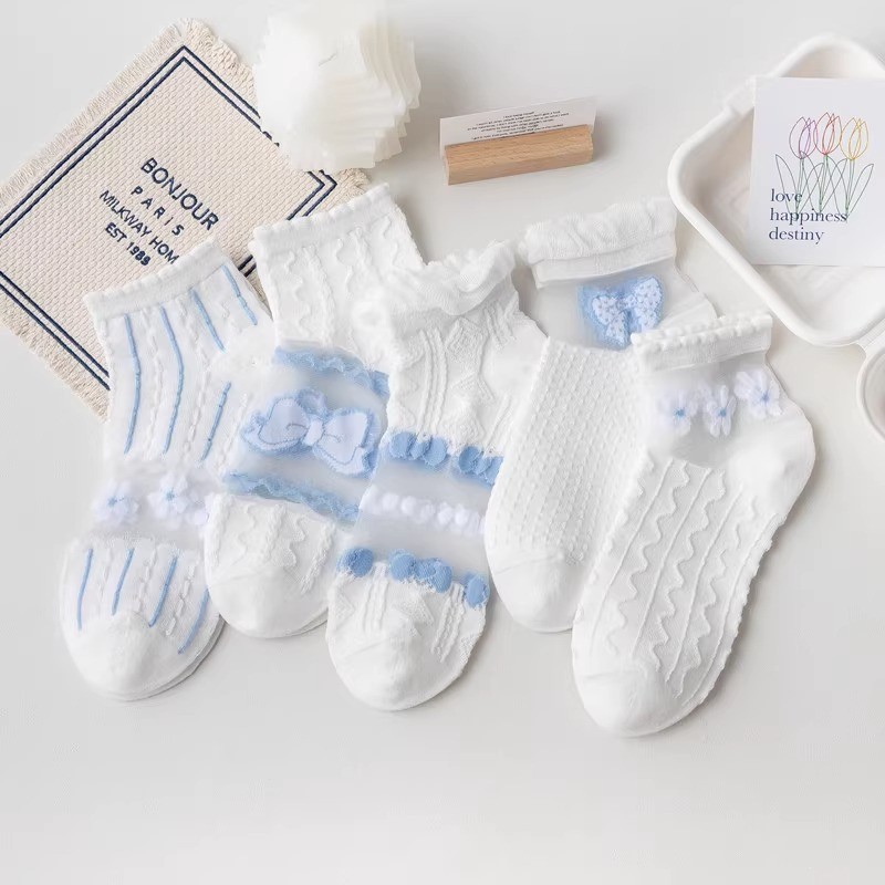 5pairs Summer Thin Shallow Mouth Boat Socks, Crystal Short Socks, Breathable Glass Stockings