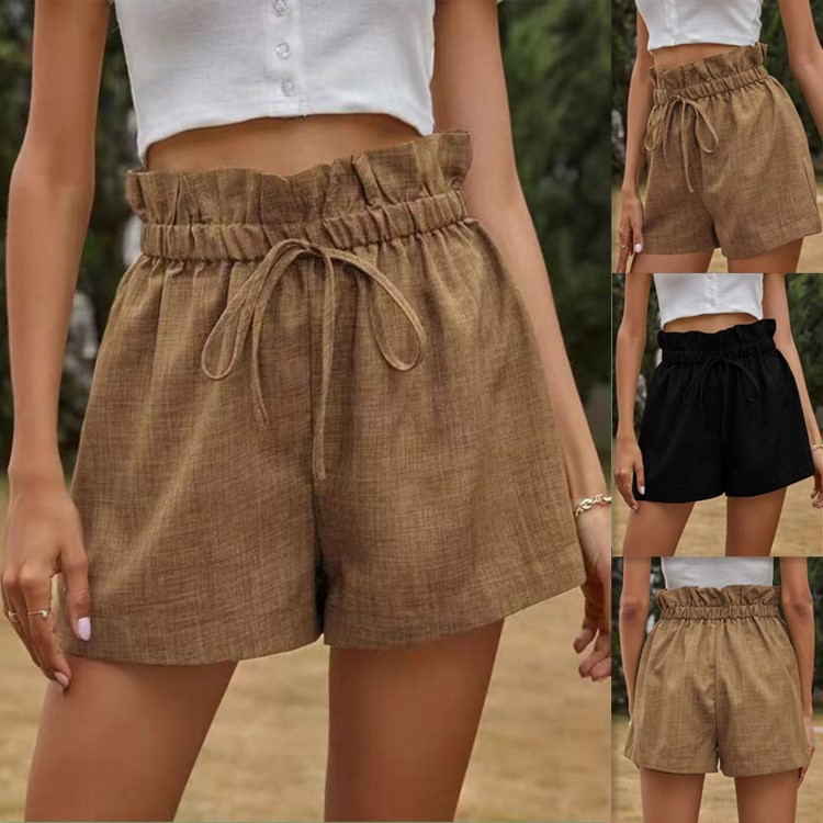 Ladies Casual Comfortable European High Waist Tie Loose Wide Leg Pants