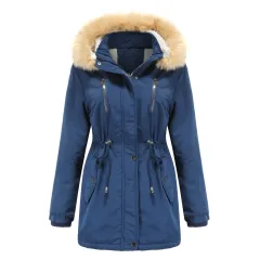 WInter Coat Detachable Hooded Feece Jacket Women - Navy Blue - View 1