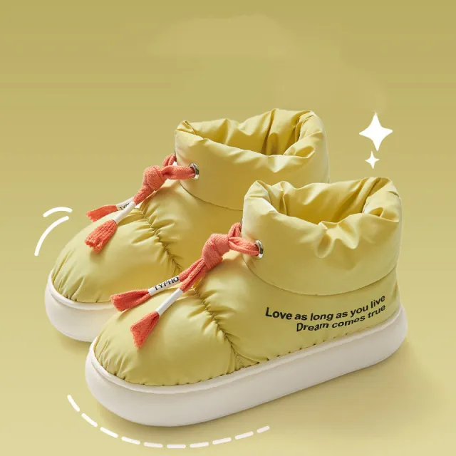 Winter Drawstring Cotton Shoes Indoor Outdoor Waterproof Thicked Plush Snow Boots Woman Comfortable Soft Sole Warm Ankle Boot Green - Shop at LoveMi