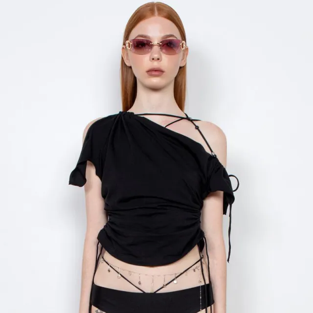 New Women's Drawstring Strappy Cropped Top Black - Shop at LoveMi