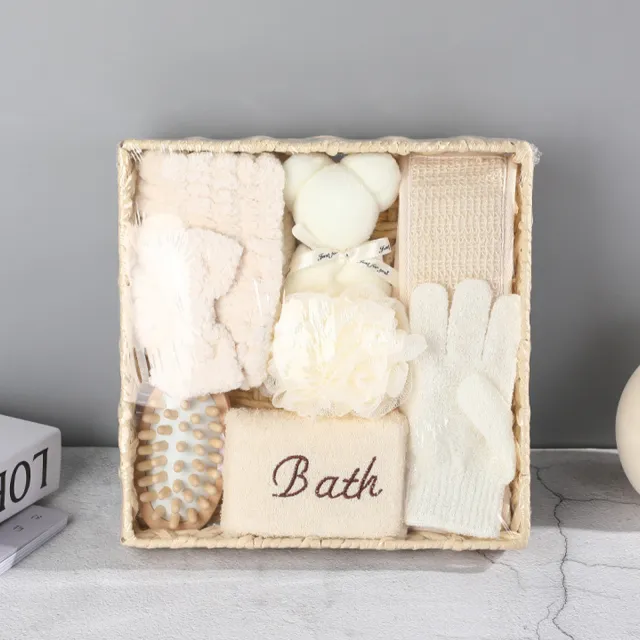 Spa Gift Bath Set Cute Bear Towel Bathing Skin Cleaning Kit Spa Gift For Women Sisal Bath Flower Kit Coral Velvet Hair Strap Bath 1Set - Shop at LoveMi