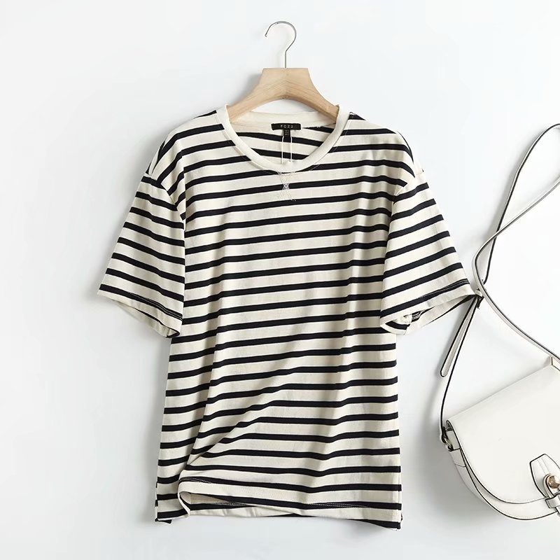 Title 4, Loose And Simple Navy Style Striped Round Neck ...