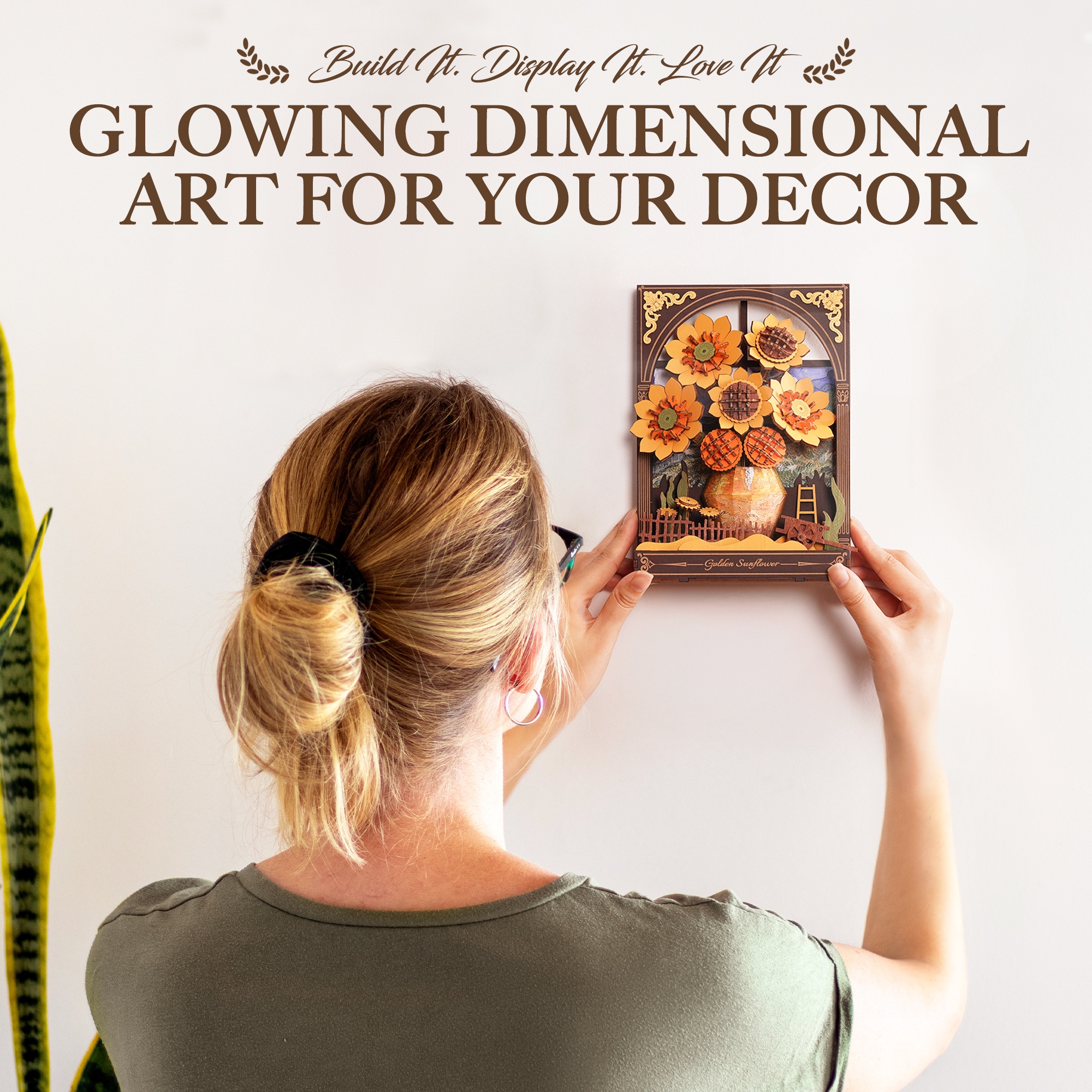 ROWOOD 3D Wooden Flower Puzzle - Flower Model With LED Lights,Desktop And Wall Display,Decorative Holiday And Birthday Gift, Artistic Flower DIY Kit For Adults And Teens