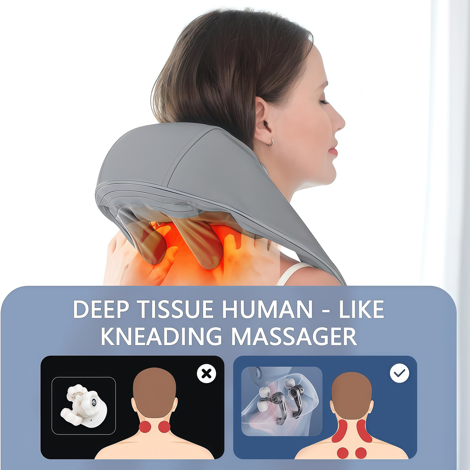Neck And Shoulder Massager, Shiatsu, Kneading With Heat And 2 Modes