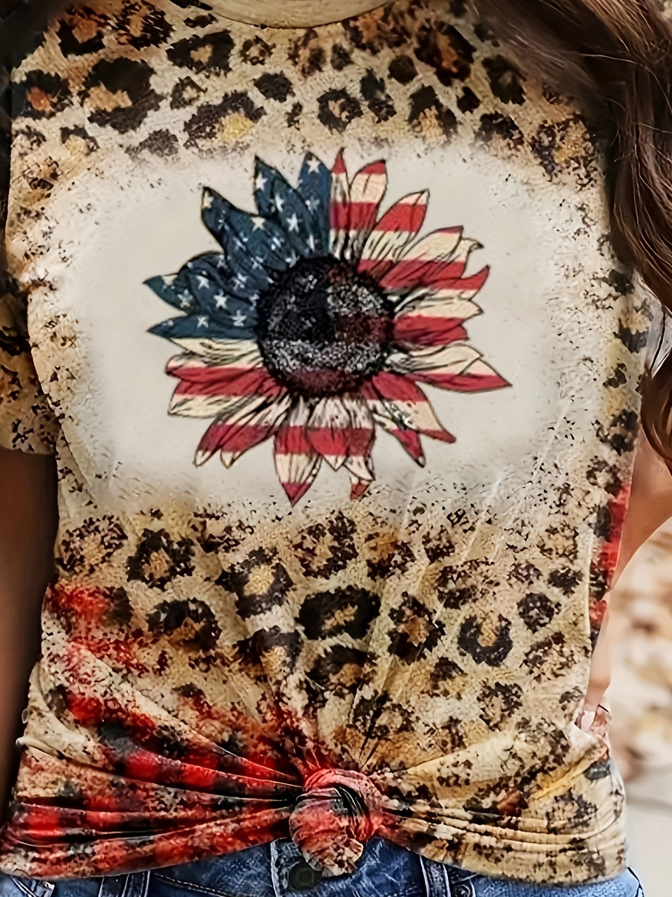 Women's Country Style Printed T-shirt Loose Large Size