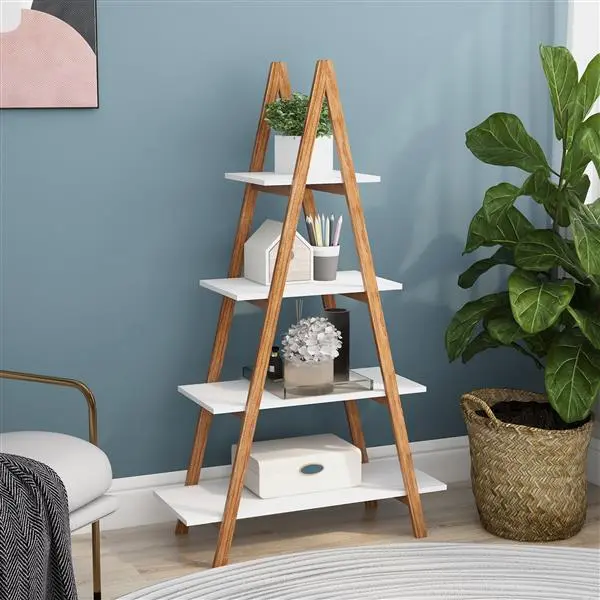 Solid Wood, Bamboo Wood, Oxford A- Shaped Ladder Display Bookshelf