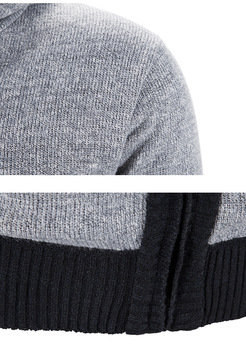 Thick Knitted Jacket With Hood And Zipper Loose Stand Up Collar