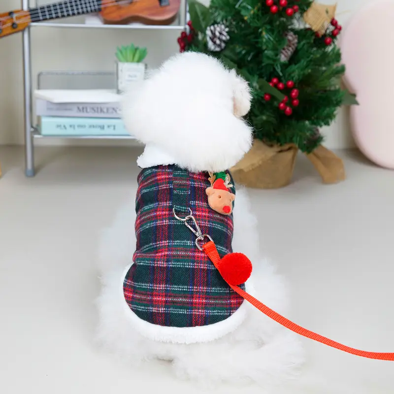 Pet Clothing Two-leg Cotton-padded Clothes Christmas Plaid
