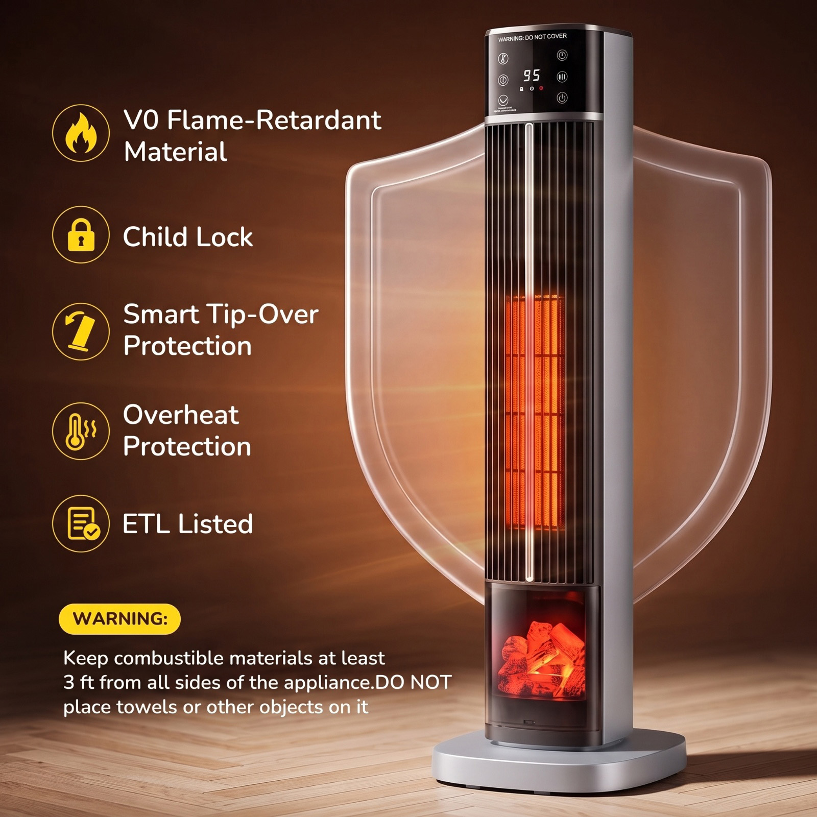 Space Heater, Ceramic Tower Electric Heater For Indoor Use image 11