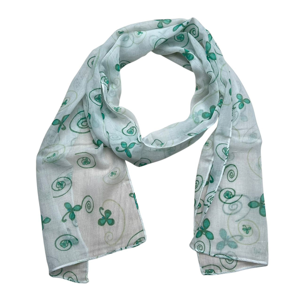 Lightweight Sheer Scarf ,White Printed Scarf,Crisp Skinny Scarves - Women's Clothing