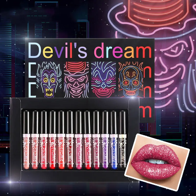 12Pcs Liquid Lipstick Set Halloween Makeup Diamond Symphony Lip