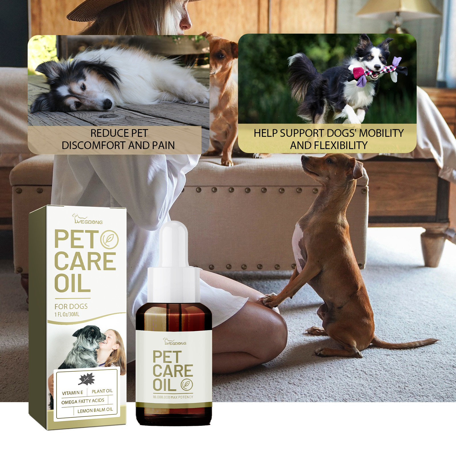 Dog Pet Care Oil With Lemon Balm Oil Fatty Acids, Joint & Muscle Relief Supplement Oil For Canine Mobility Support 5