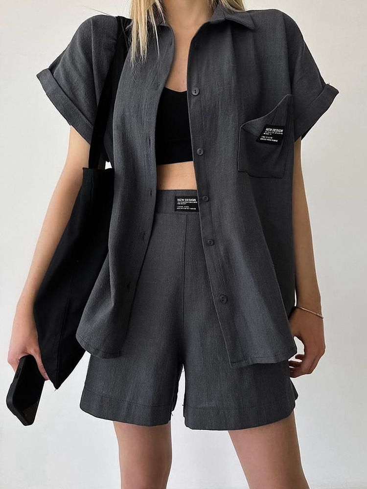 Women's Fashion Casual Short-sleeved Shirt Shorts Suit