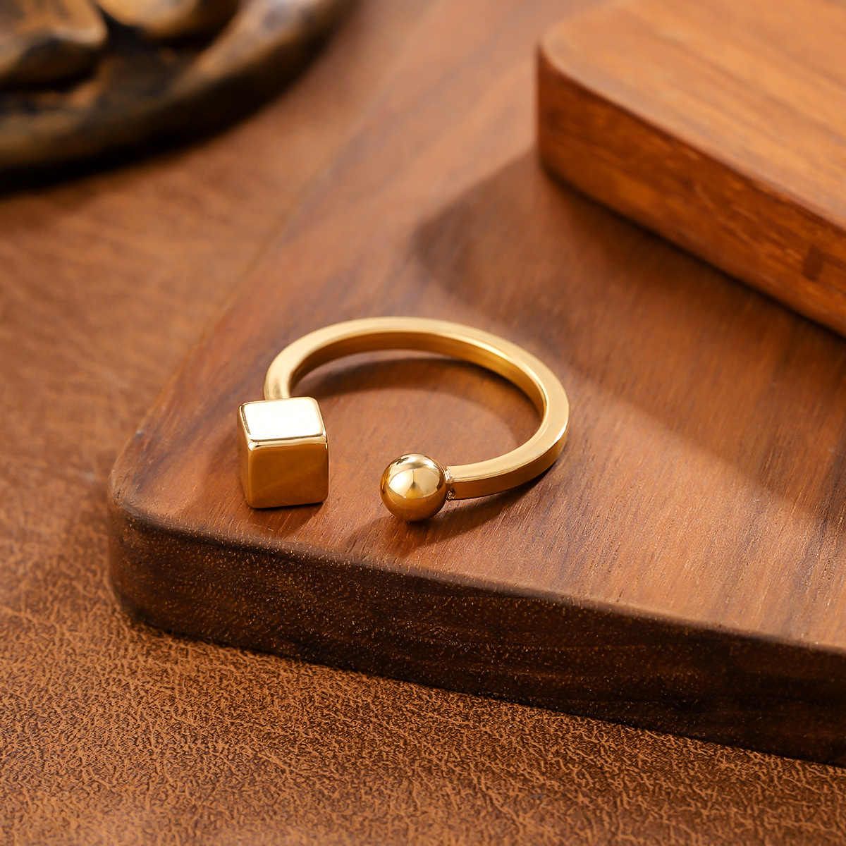 Style Geometric Ball Titanium Steel Ring For Women, Minimalist Design, 18K Gold Plated, Anti... thumbnail 3